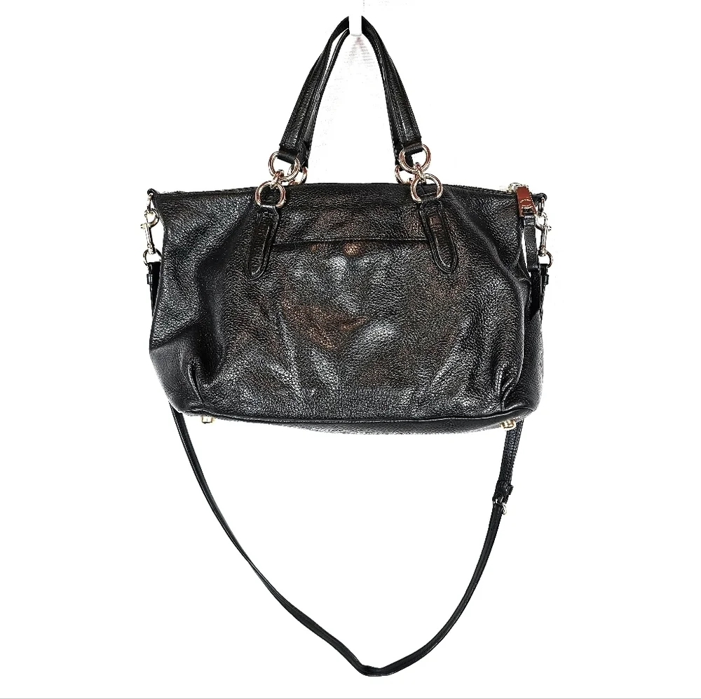 Coach Black Pebbled Leather Crossbody Tote with Gold Hardware - Picture 3 of 10